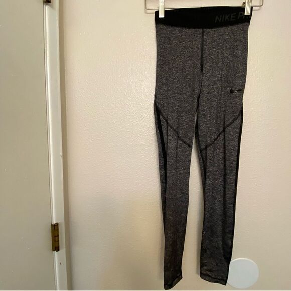 Nike Pro Hypercool mesh leggings heathered grey black full length XS - Picture 2 of 10